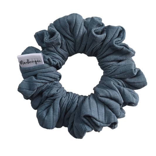 Blue green wide ribbed jersey scrunchie. Original Fluffy
