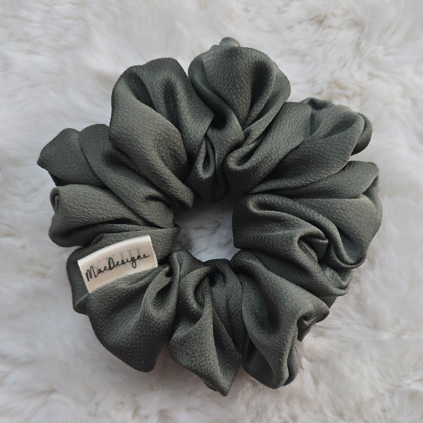 Green / Sage Bubble Satin, Fluffy Scrunchie