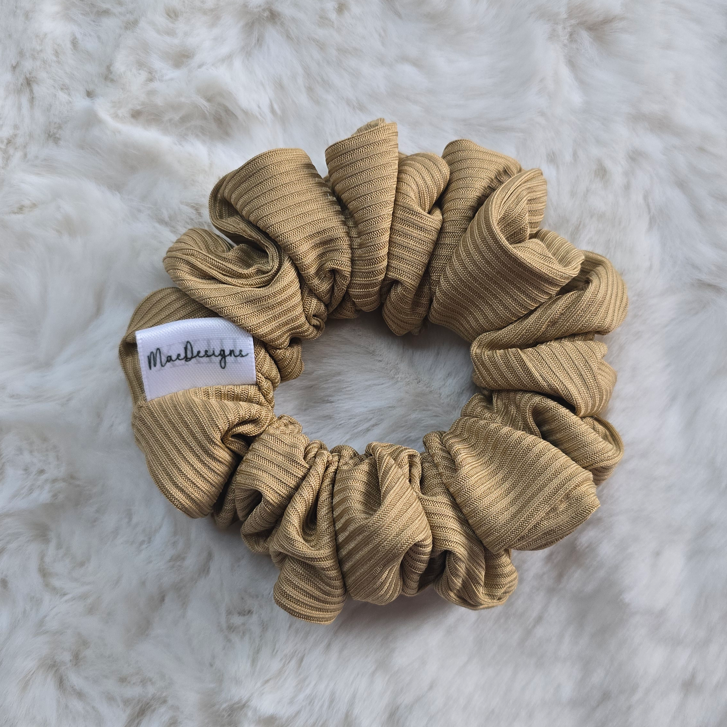 Smooth Ribbed Gold Camel Coloured Orignal Fluffy Hair Scrunchie