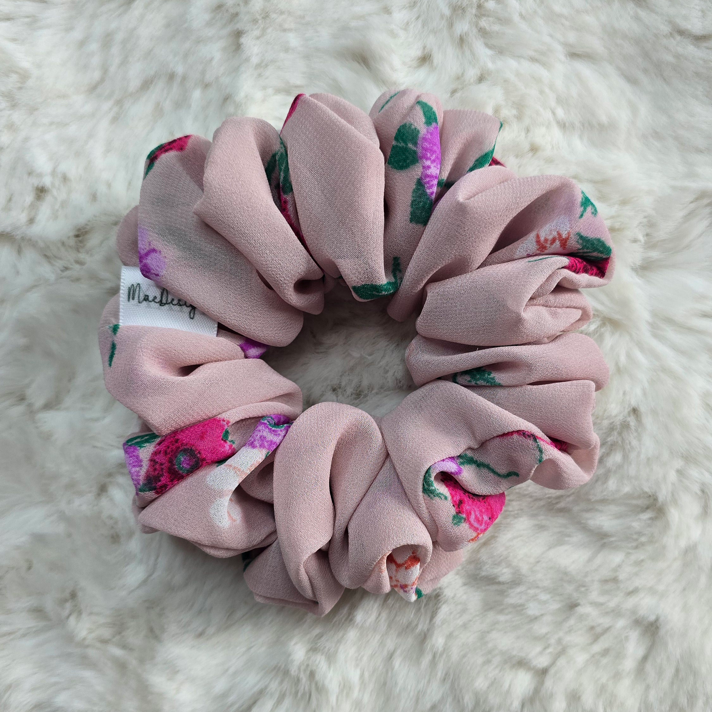 Pink floral Scrunchie. OG Fluffy. Light weight.
