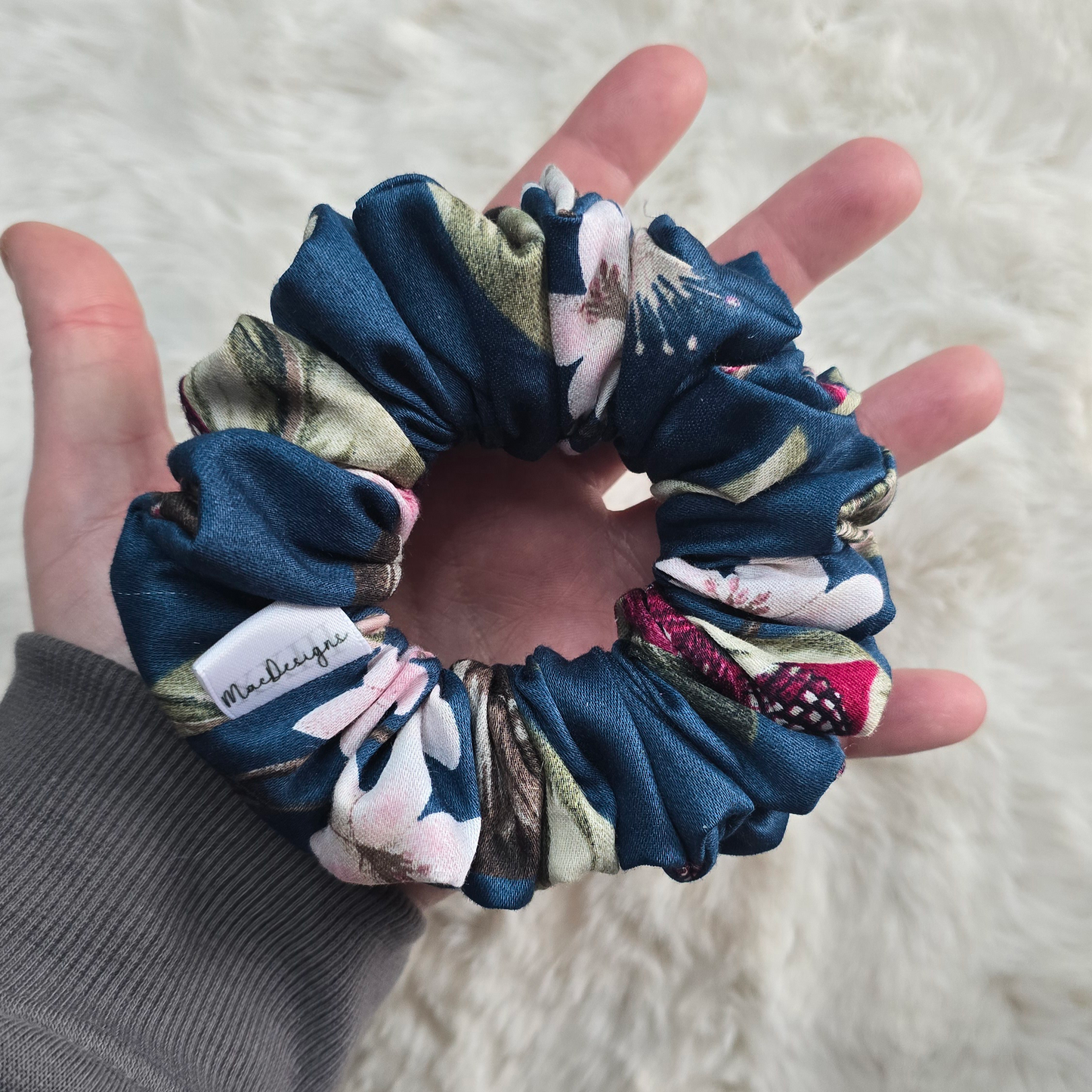 Blue Multi Floral Scrunchie. Orignal Fluffy.