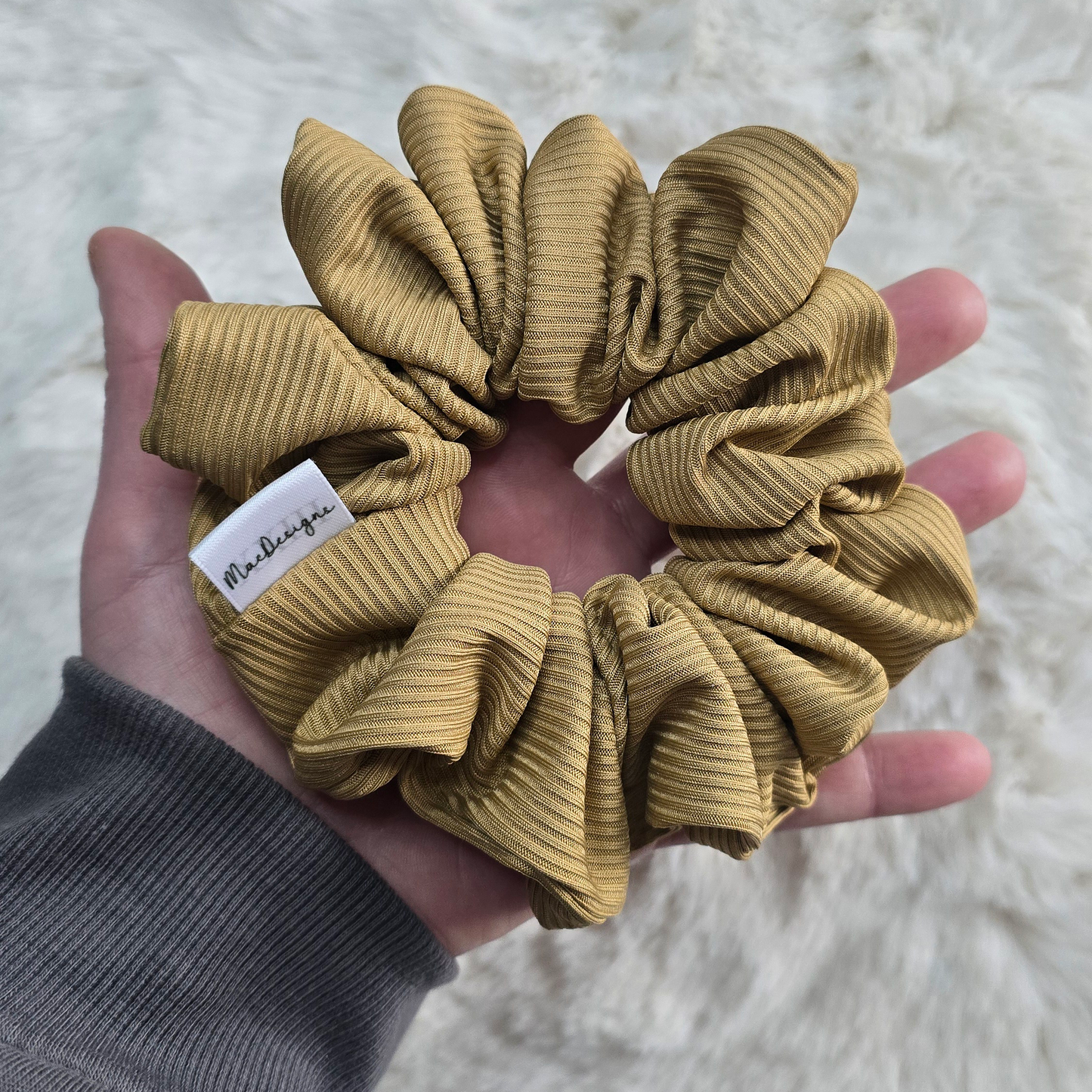 Smooth Ribbed Gold Camel Coloured XL Hair Scrunchie
