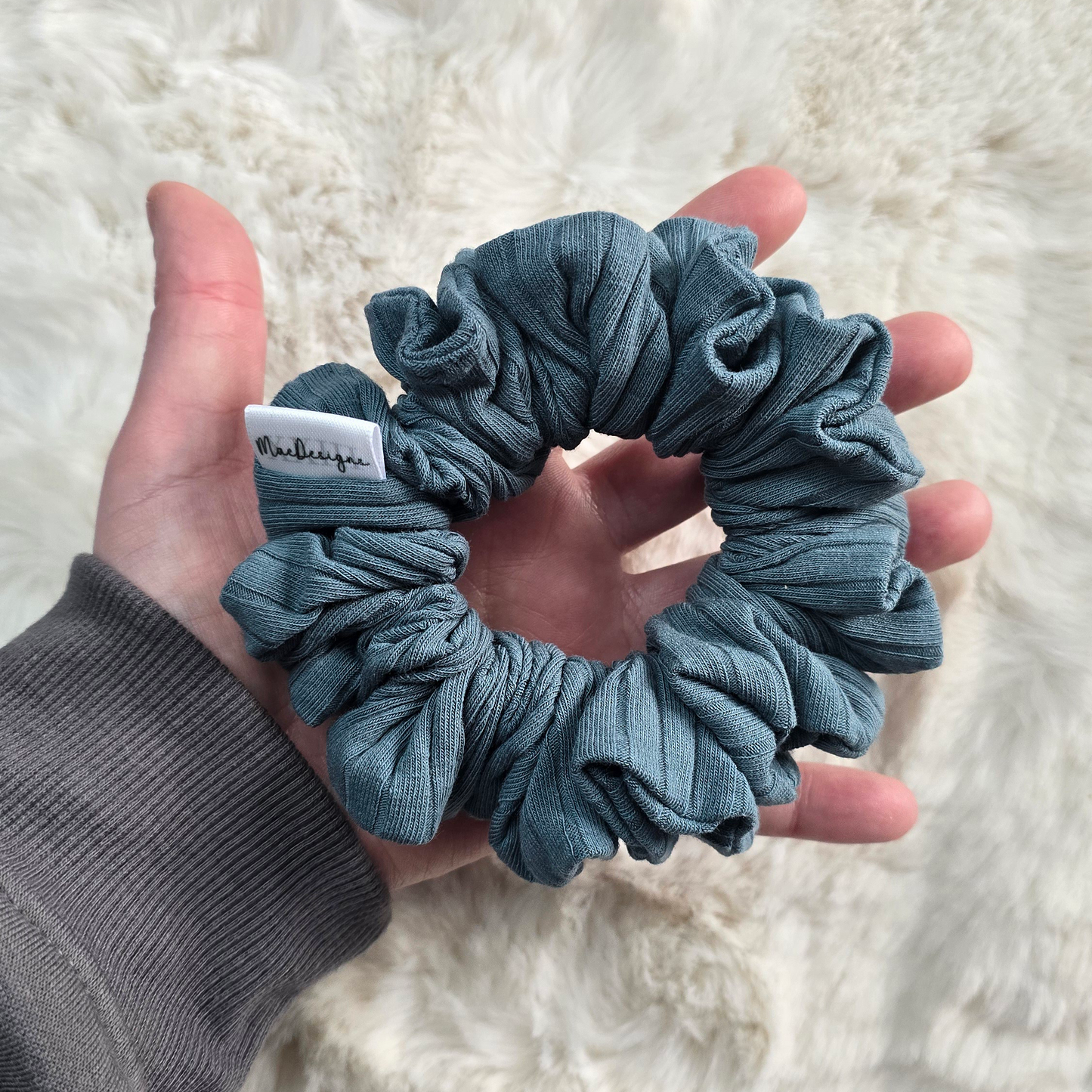 Blue green wide ribbed jersey scrunchie. Original Fluffy