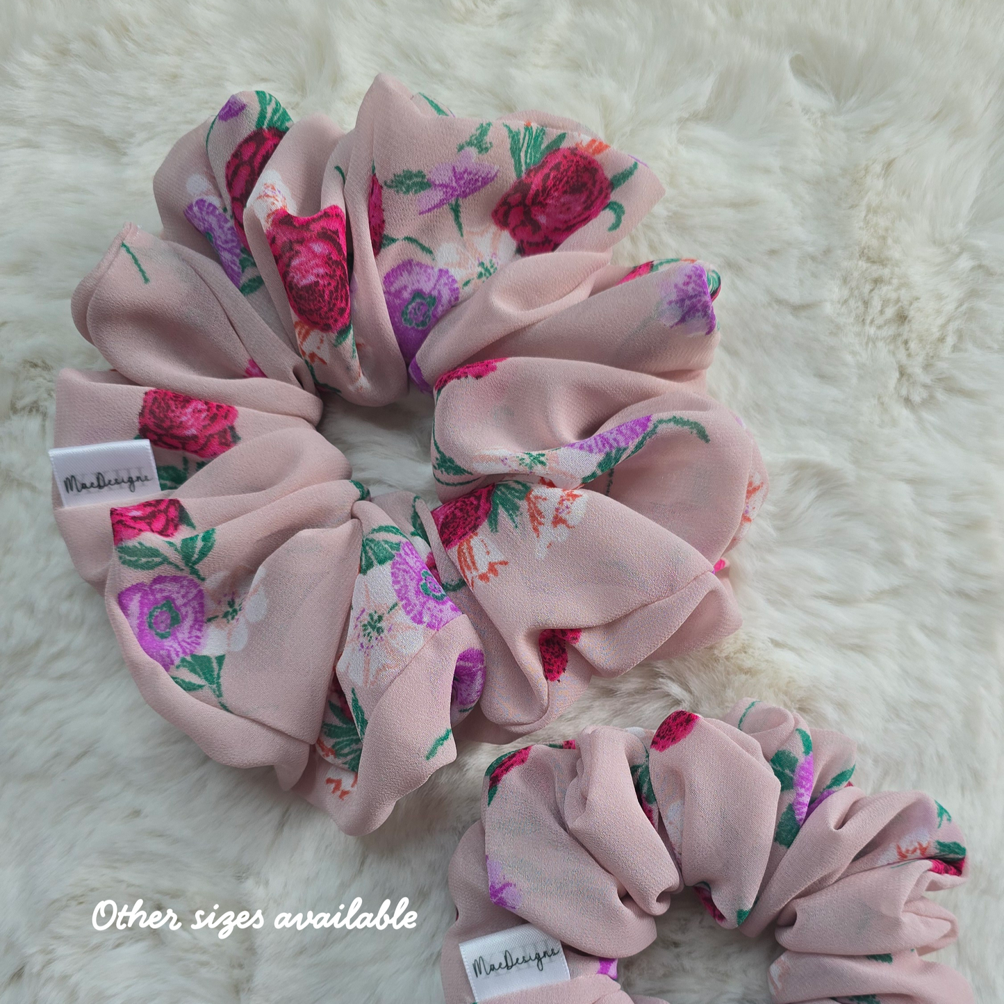 Pink floral Scrunchie. OG Fluffy. Light weight.