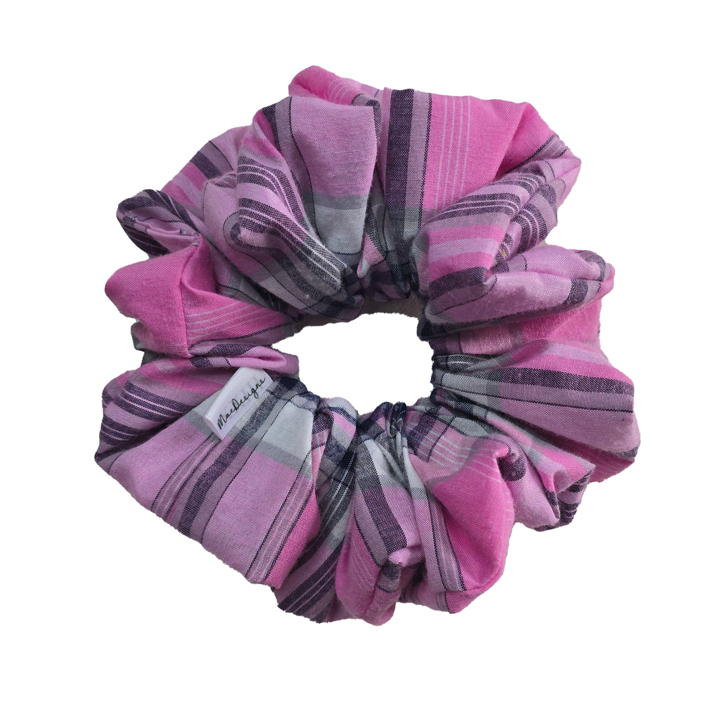 Pink Tartan Scrunchie. Hand Crafted brushed cotton feel. Hair tie.
