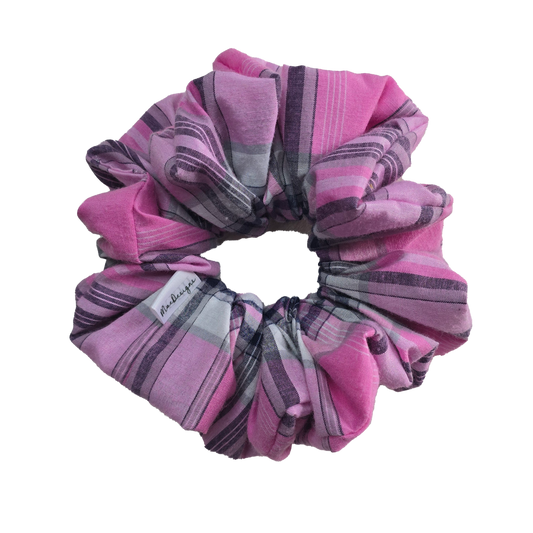 Pink Tartan Scrunchie. Hand Crafted brushed cotton feel. Hair tie.
