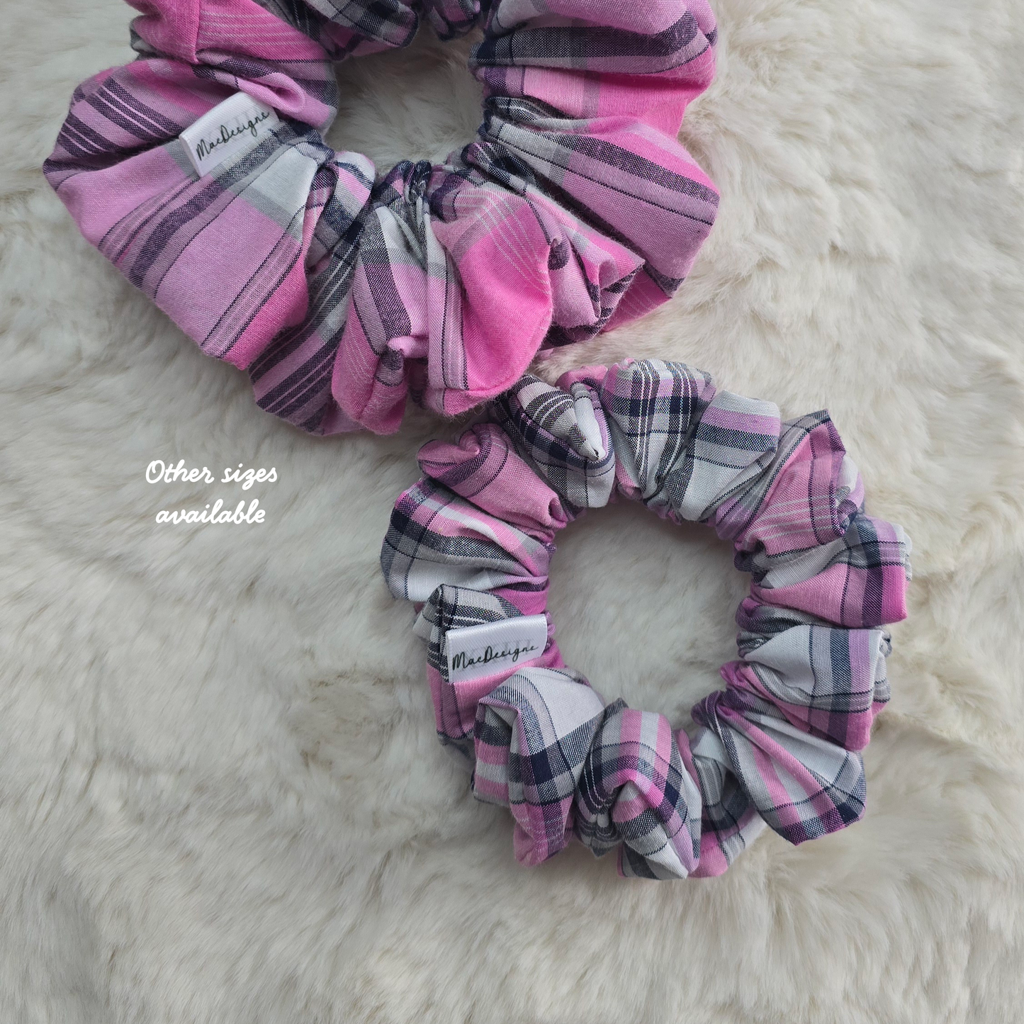 Pink Tartan Scrunchie. Hand Crafted brushed cotton feel. Hair tie.