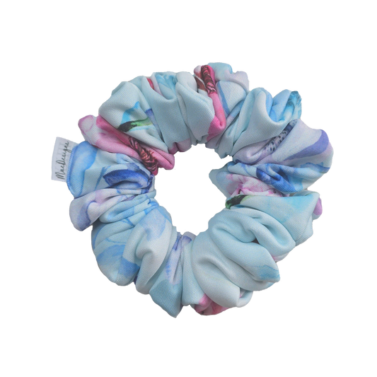 Blue Pink Floral Scuba Material Scrunchie. OG Fluffy.