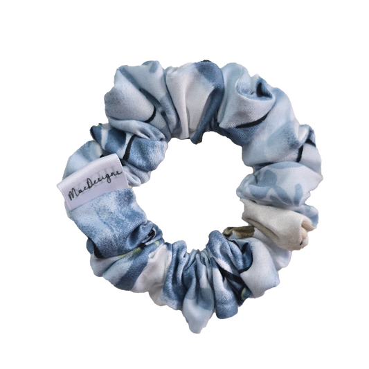 Blue Green Floral Scrunchie. Mini.