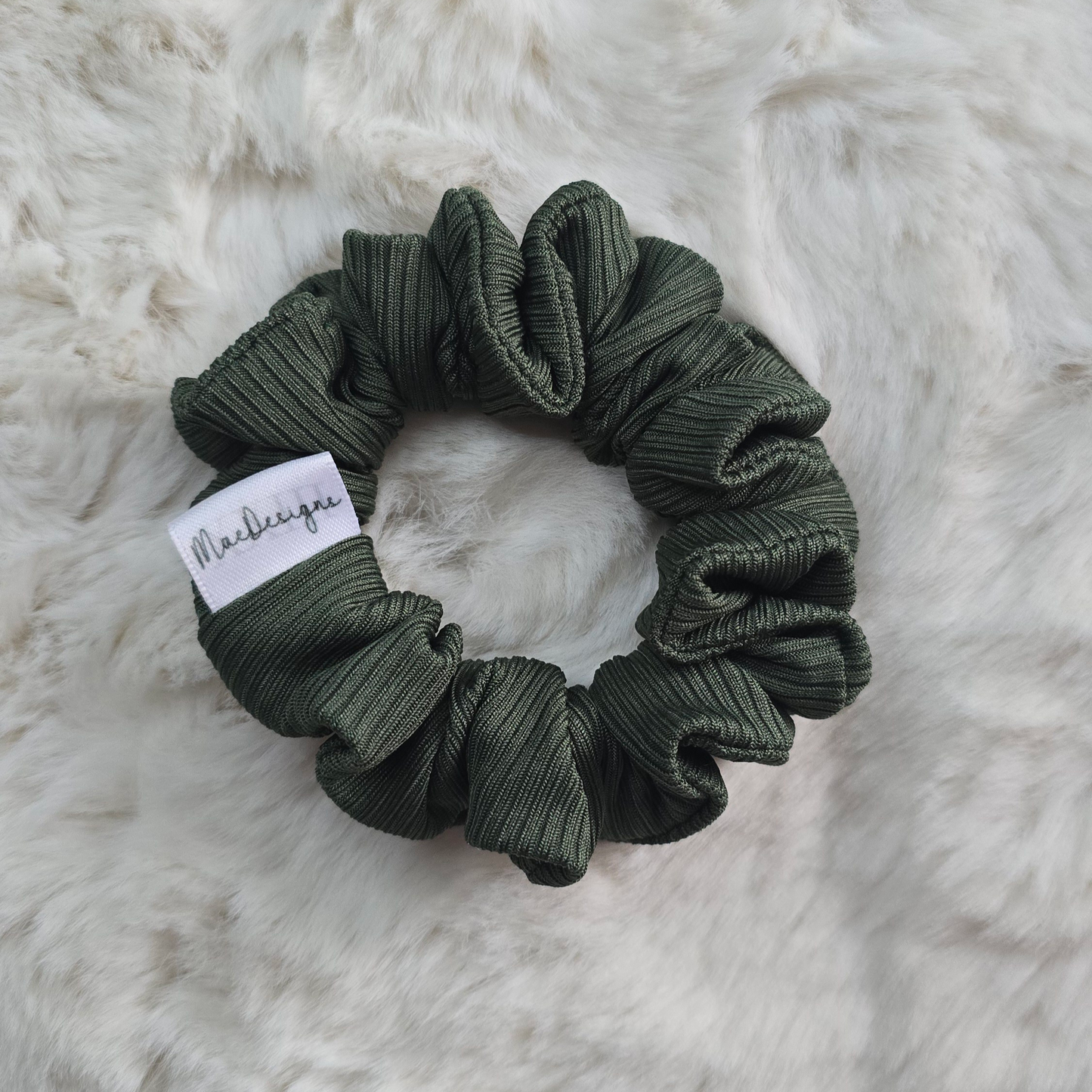 Smooth Ribbed Forrest Green Mini Hair Scrunchie