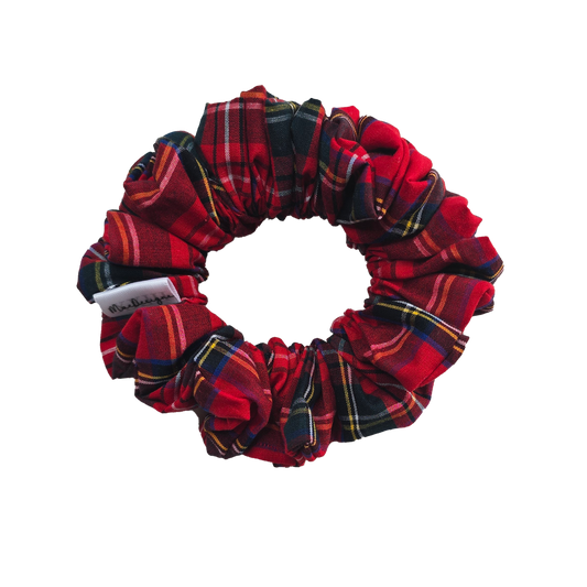 Hand crafted Scrunchie. Fluffy Red tartan hair tie.