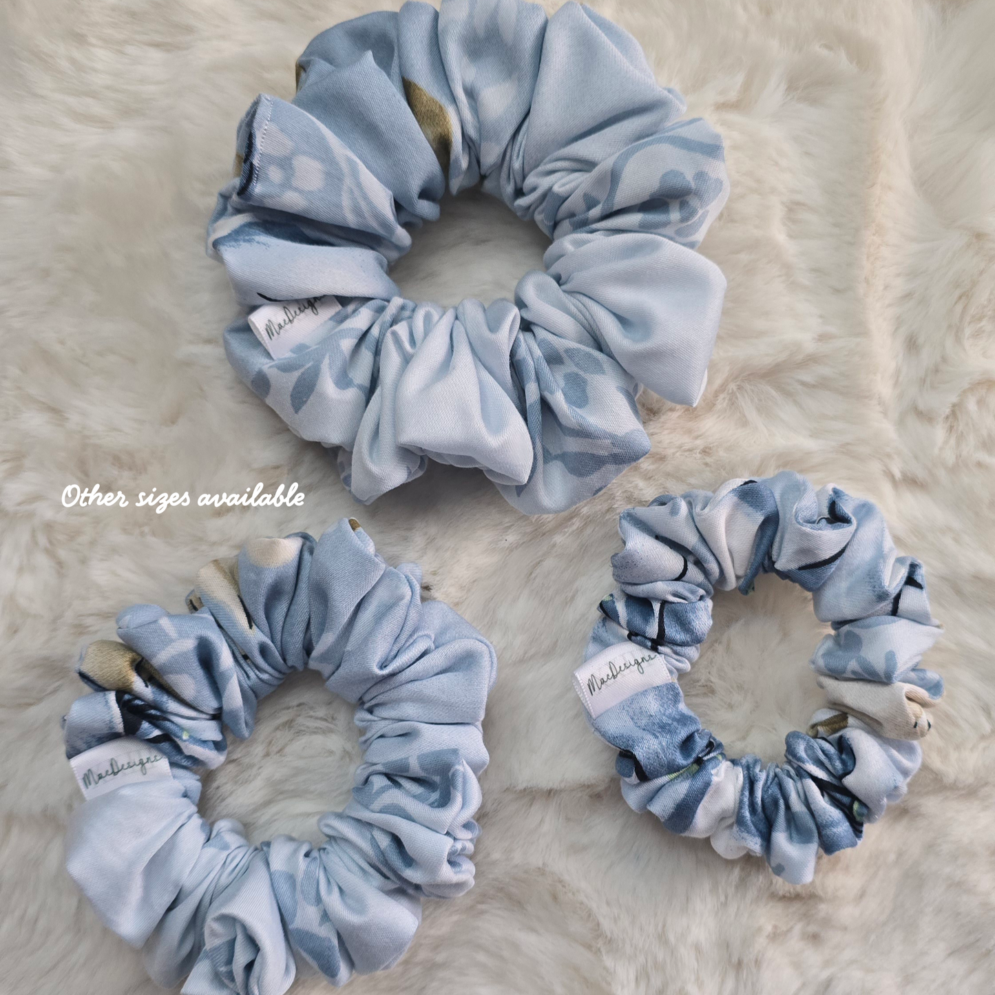 Blue Green Floral Scrunchie. Orignal Fluffy.